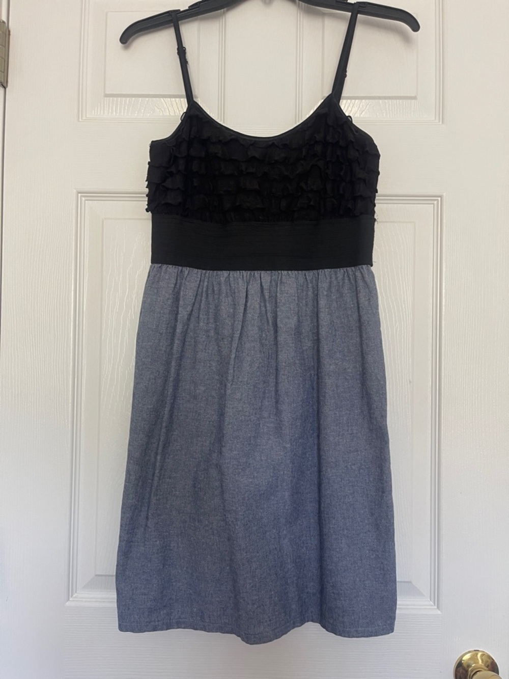 Denim and Black Ruffle Top Mini Dress